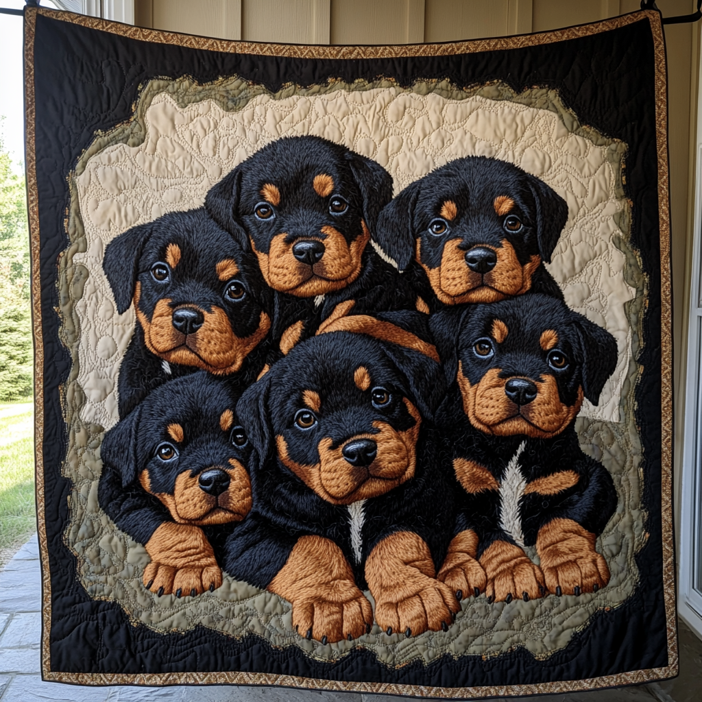 Midnight Rottweiler Quilted Blanket