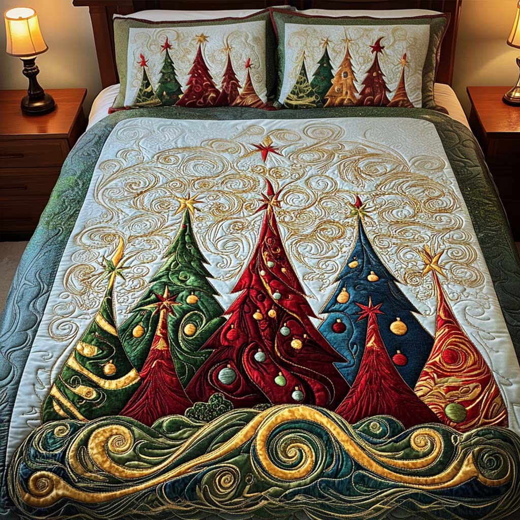 Midnight Snow Dance 3-Piece Quilted Bedding Set