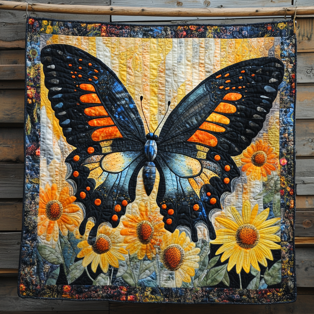 Midnight Sun Swallowtail Quilted Blanket