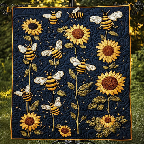 Midnight Sunflowers Quilted Blanket