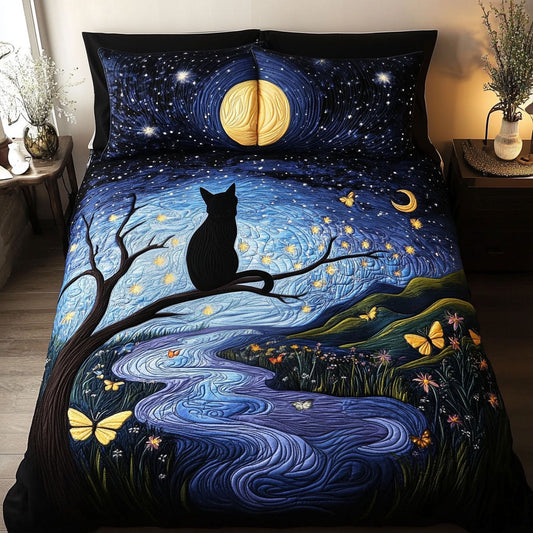 Midnight Whiskers 3-Piece Quilted Bedding Set