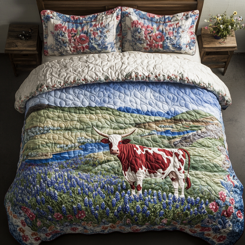 Mighty Longhorn Cow 3-Piece Quilted Bedding Set