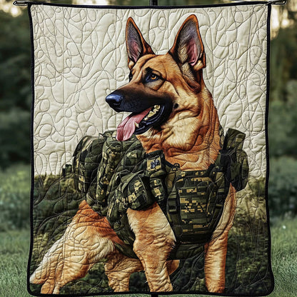 Military German Shepherd Quilted Blanket