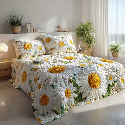 Minimal Daisy Bloom 3-Piece Quilted Bedding Set