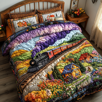 Modern Train 3-Piece Quilted Bedding Set