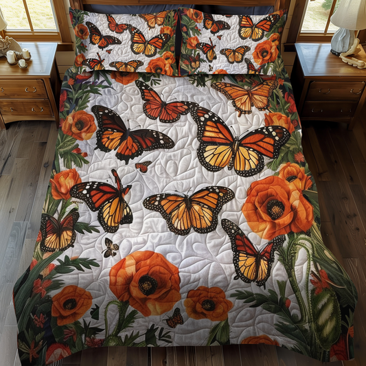 Monarch Butterflies 3-Piece Quilted Bedding Set