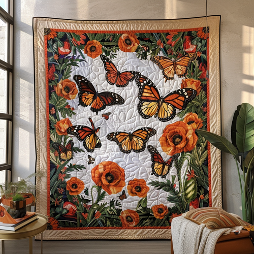 Monarch Butterflies Quilted Blanket