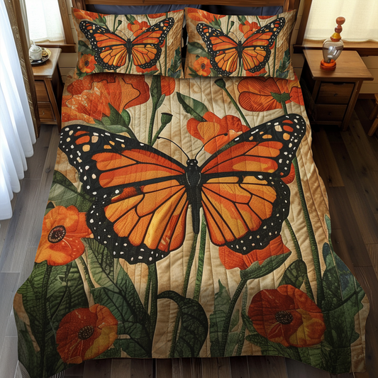 Monarch Butterfly 3-Piece Quilted Bedding Set