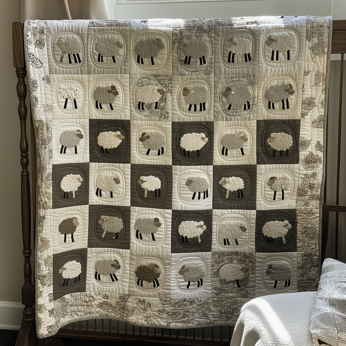 Monochrome Sheep Meadow Quilted Blanket