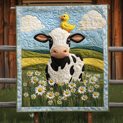 Mooing Among Flowers Quilted Blanket