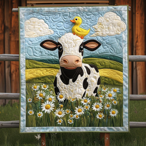 Mooing Among Flowers Quilted Blanket