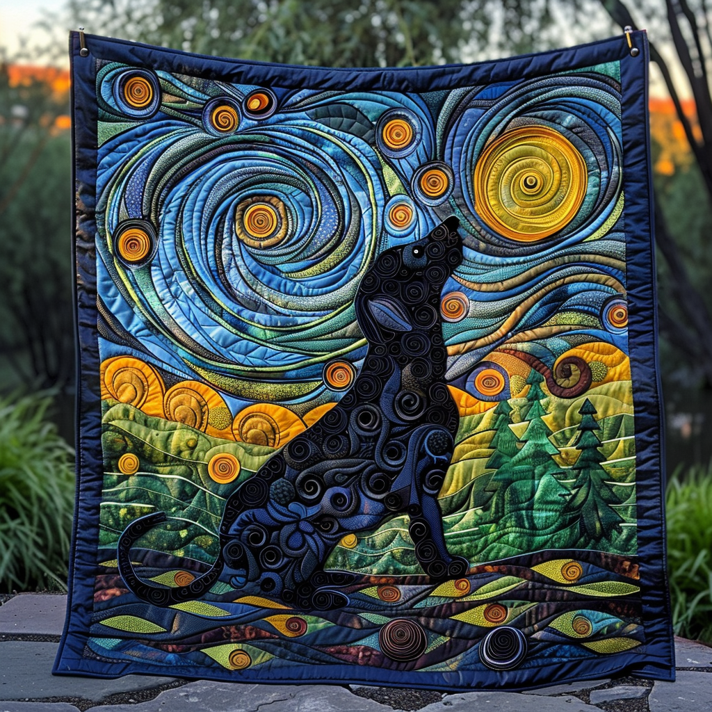 Moon Night Puppy Quilted Blanket