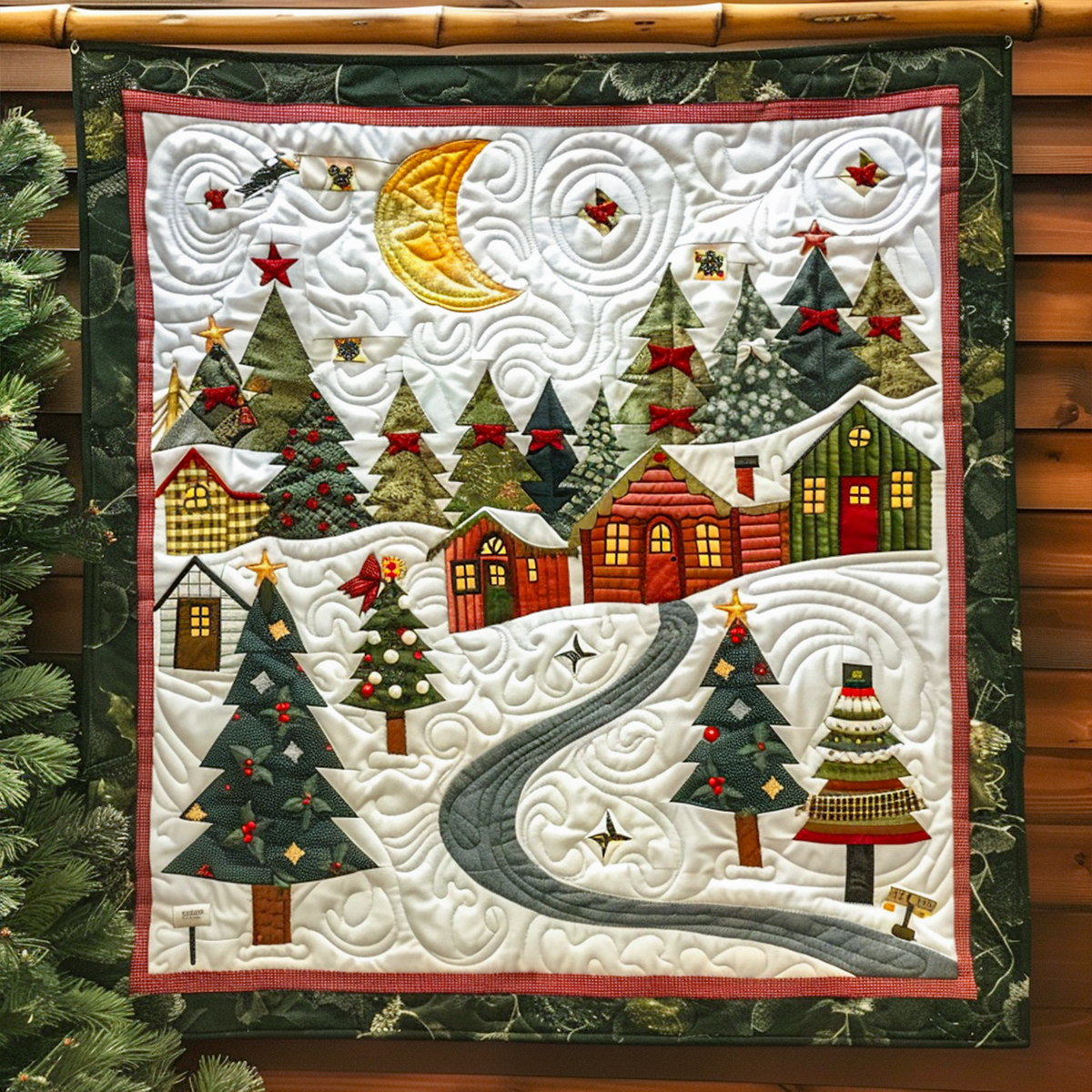 Moonlit Christmas Village Quilted Blanket