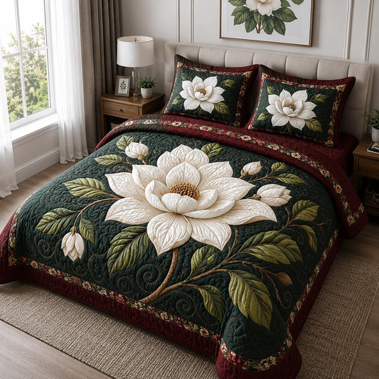 Moonlit Petals 3-Piece Quilted Bedding Set