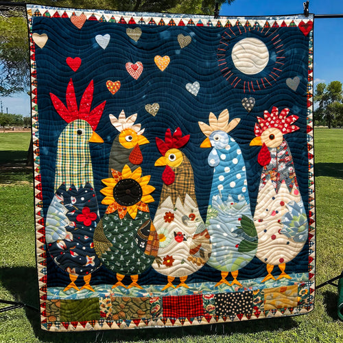 Moonlit Roosters Quilted Blanket