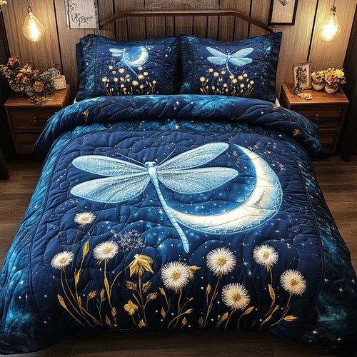 Moonlit Dragonfly 3-Piece Quilted Bedding Set