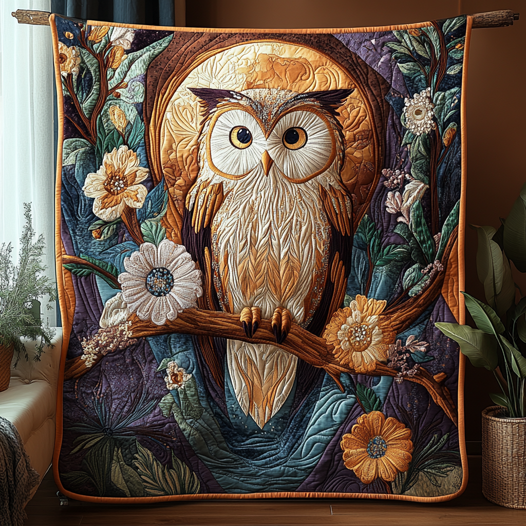 Moonlit Feathers Quilted Blanket