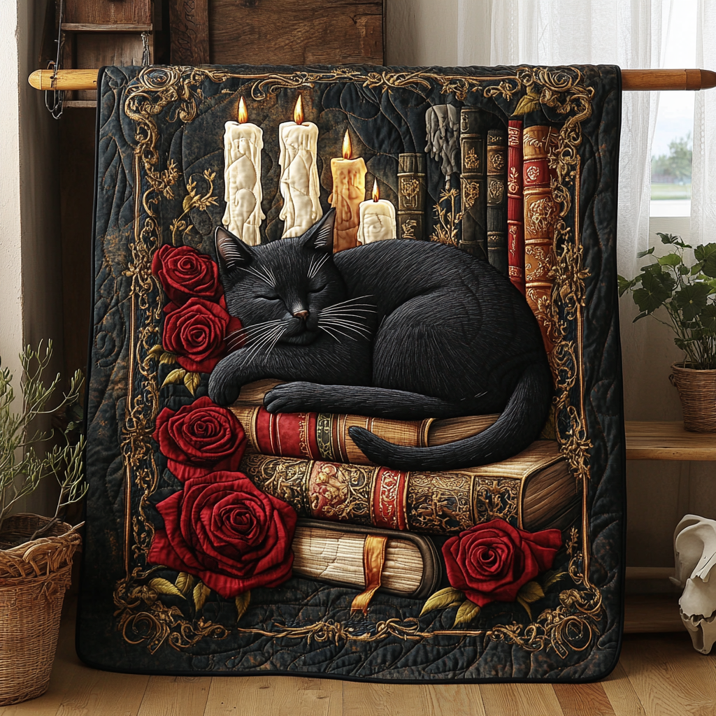Moonlit Meow Quilted Blanket
