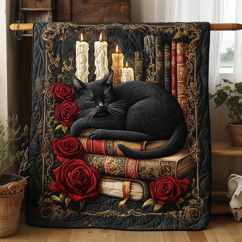 Moonlit Meow Quilted Blanket