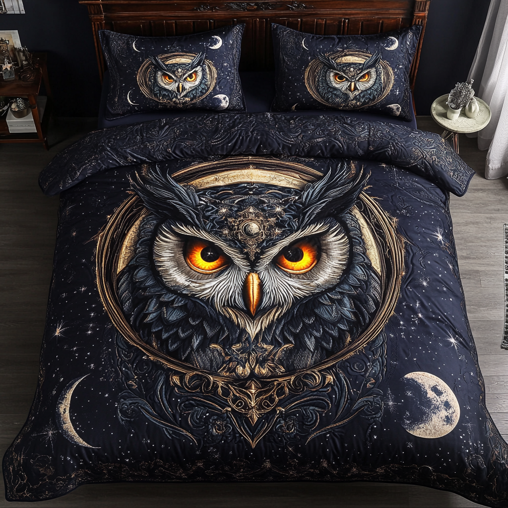 Moonlit Owl 3-Piece Quilted Bedding Set