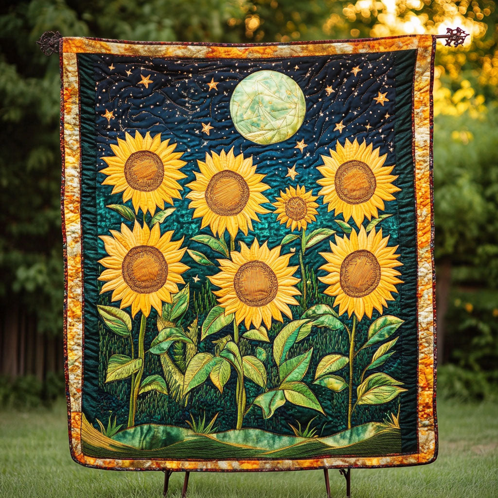 Moonlit Sunflowers Quilted Blanket
