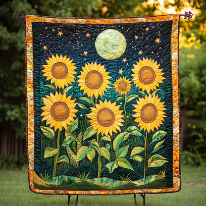Moonlit Sunflowers Quilted Blanket