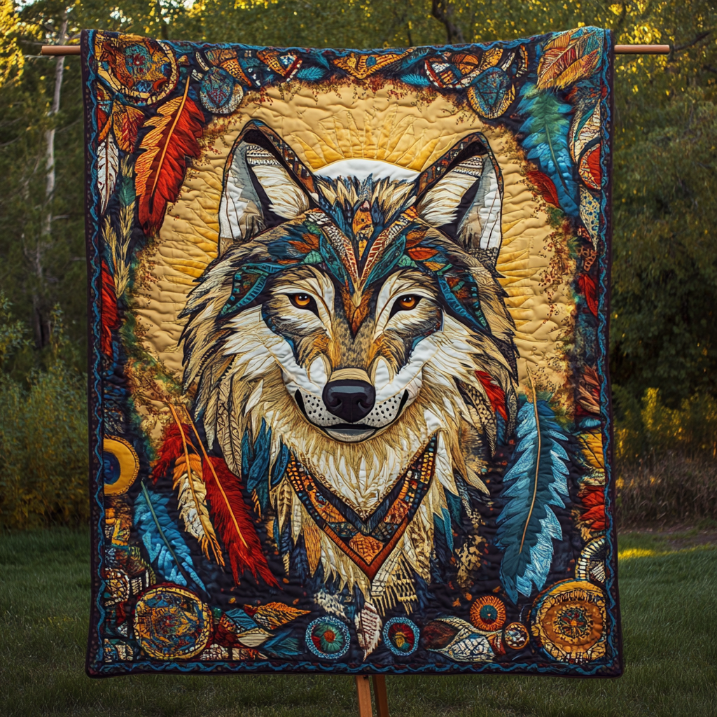 Moonlit Wolf Quilted Blanket