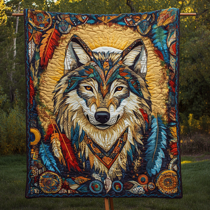 Moonlit Wolf Quilted Blanket