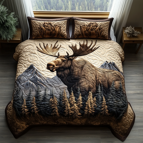 Moose Charm 3-Piece Quilted Bedding Set