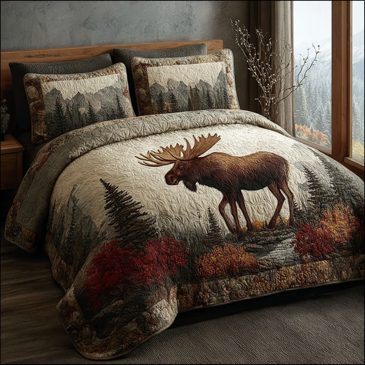Moose Journey 3-Piece Quilted Bedding Set