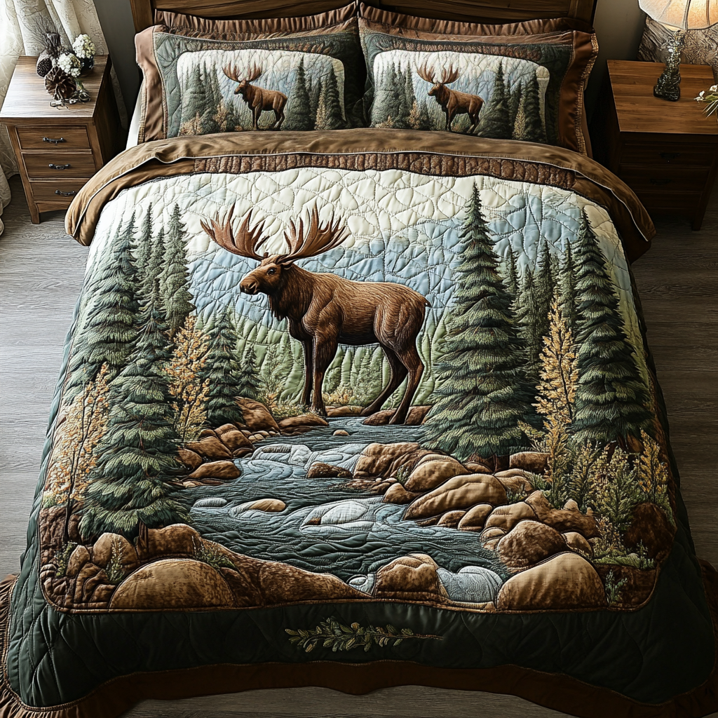 Moose Valley 3-Piece Quilted Bedding Set