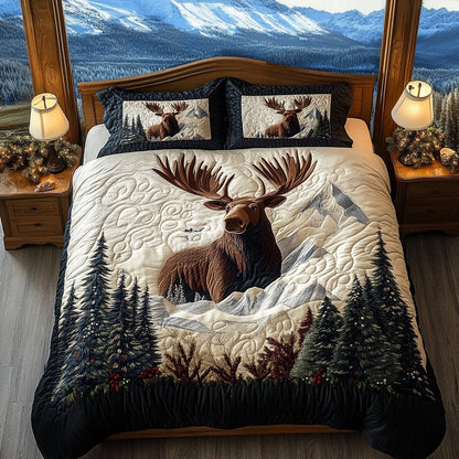 Moose Winter Charm 3-Piece Quilted Bedding Set