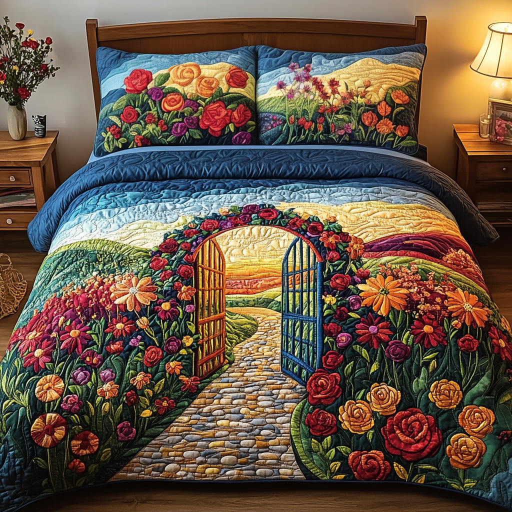 Morning Blossom 3-Piece Quilted Bedding Set