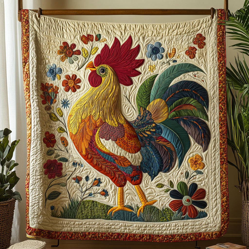 Morning Rooster Quilted Blanket