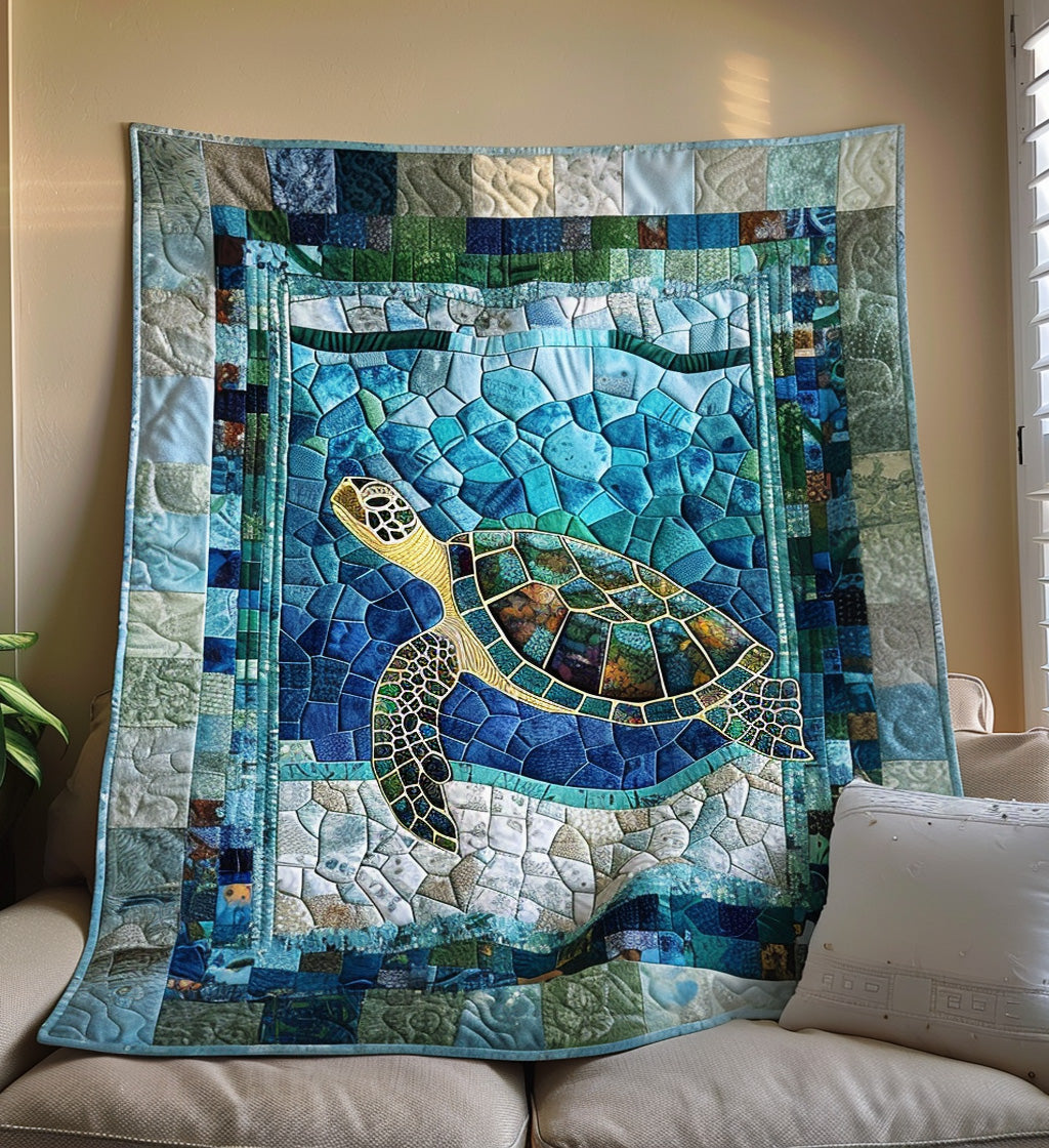 Mosaic Marine Life Quilted Blanket