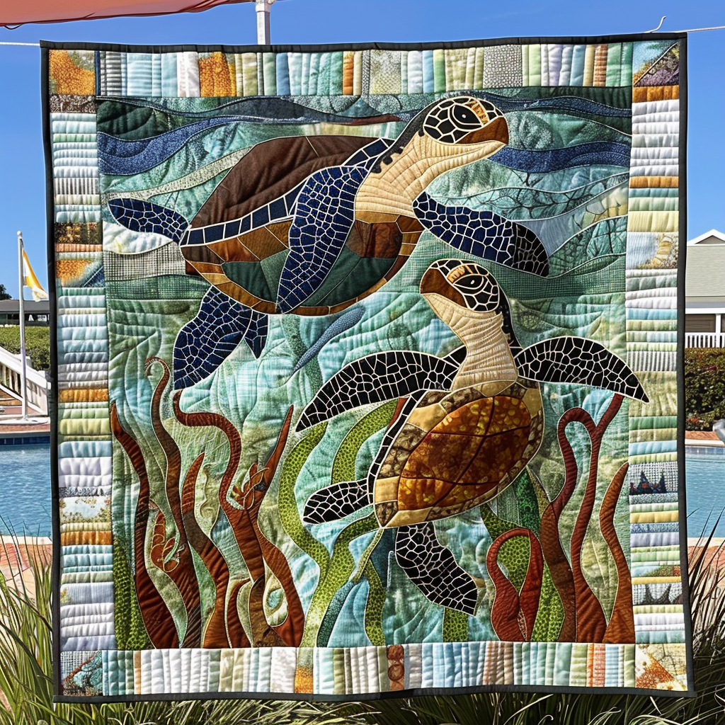 Mosaic Turtles Quilted Blanket