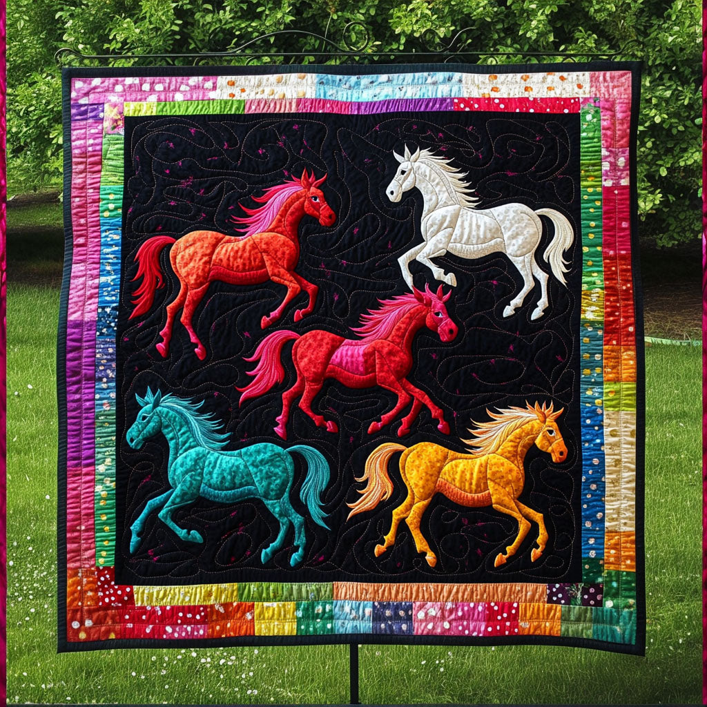 Mosaic Horses Quilted Blanket