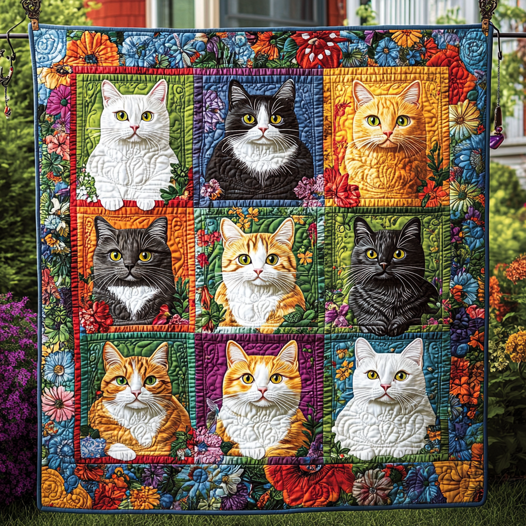 Mosaic Meow Quilted Blanket