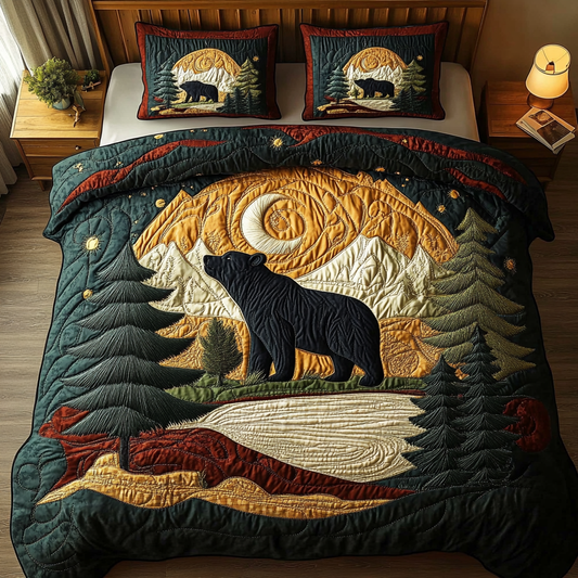 Mountain Bear 3-Piece Quilted Bedding Set