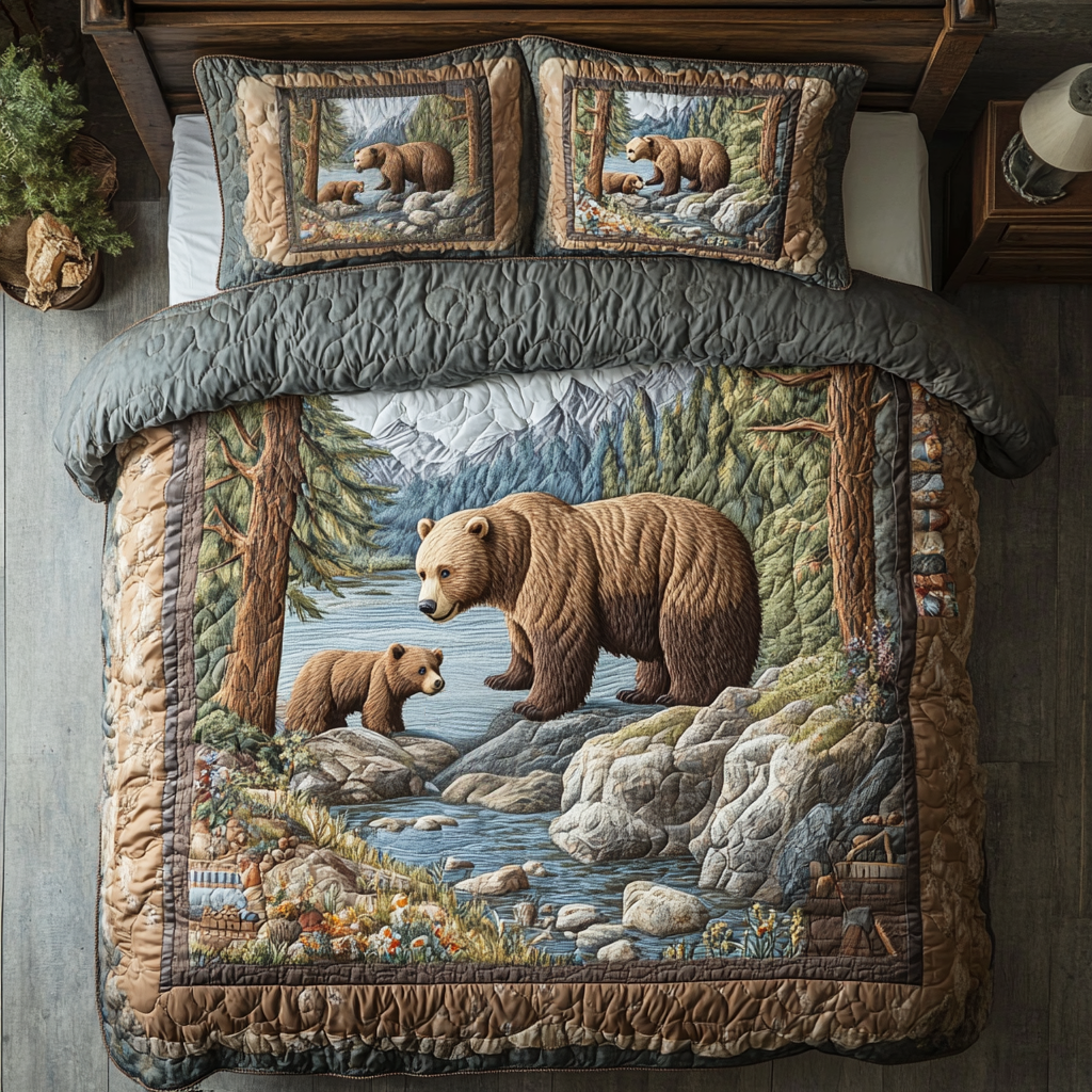 Mountain Grizzly 3-Piece Quilted Bedding Set