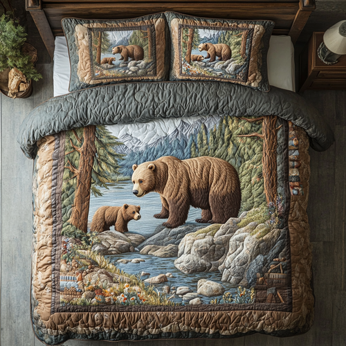 Mountain Grizzly 3-Piece Quilted Bedding Set