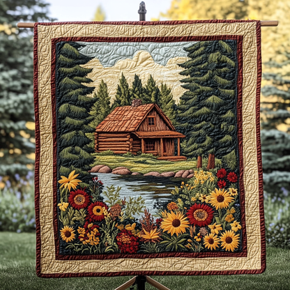 Mountain Log Cabin Quilted Blanket