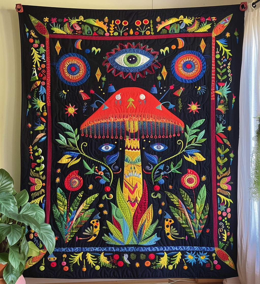 Mushroom Mania Quilted Blanket