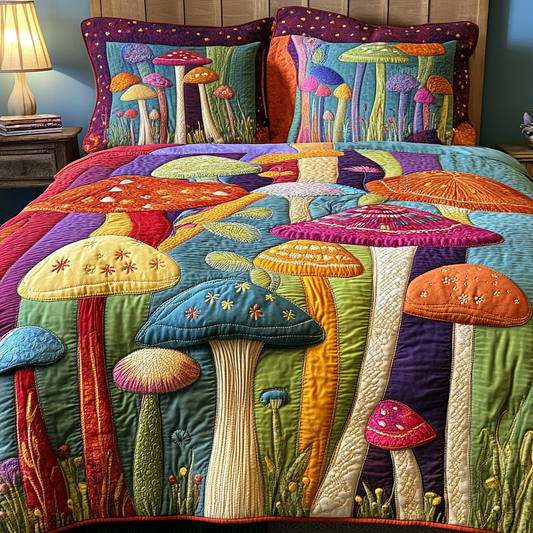 Mushroom Garden 3-Piece Quilted Bedding Set