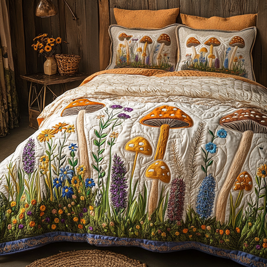 Mushroom Meadow 3-Piece Quilted Bedding Set