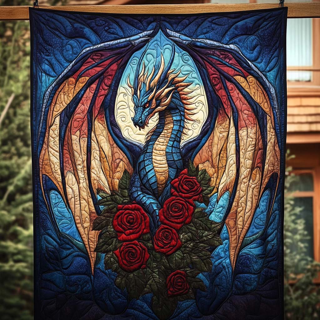 Mystic Blue Dragon Quilted Blanket
