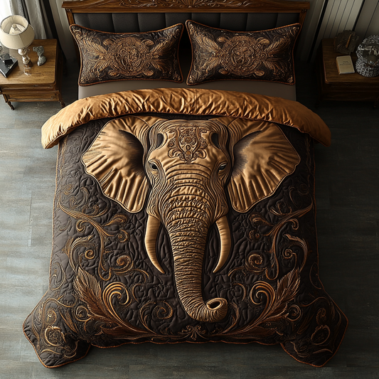 Mystic Elephant 3-Piece Quilted Bedding Set