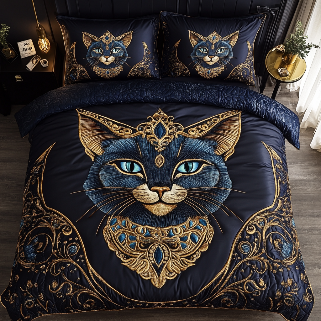 Mystic Feline 3-Piece Quilted Bedding Set