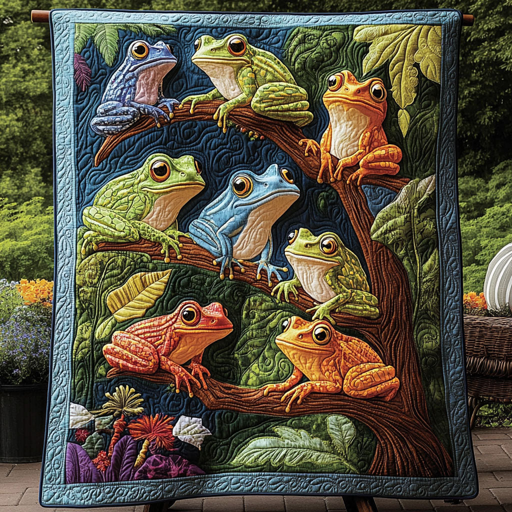 Mystic Frog Grove Quilted Blanket