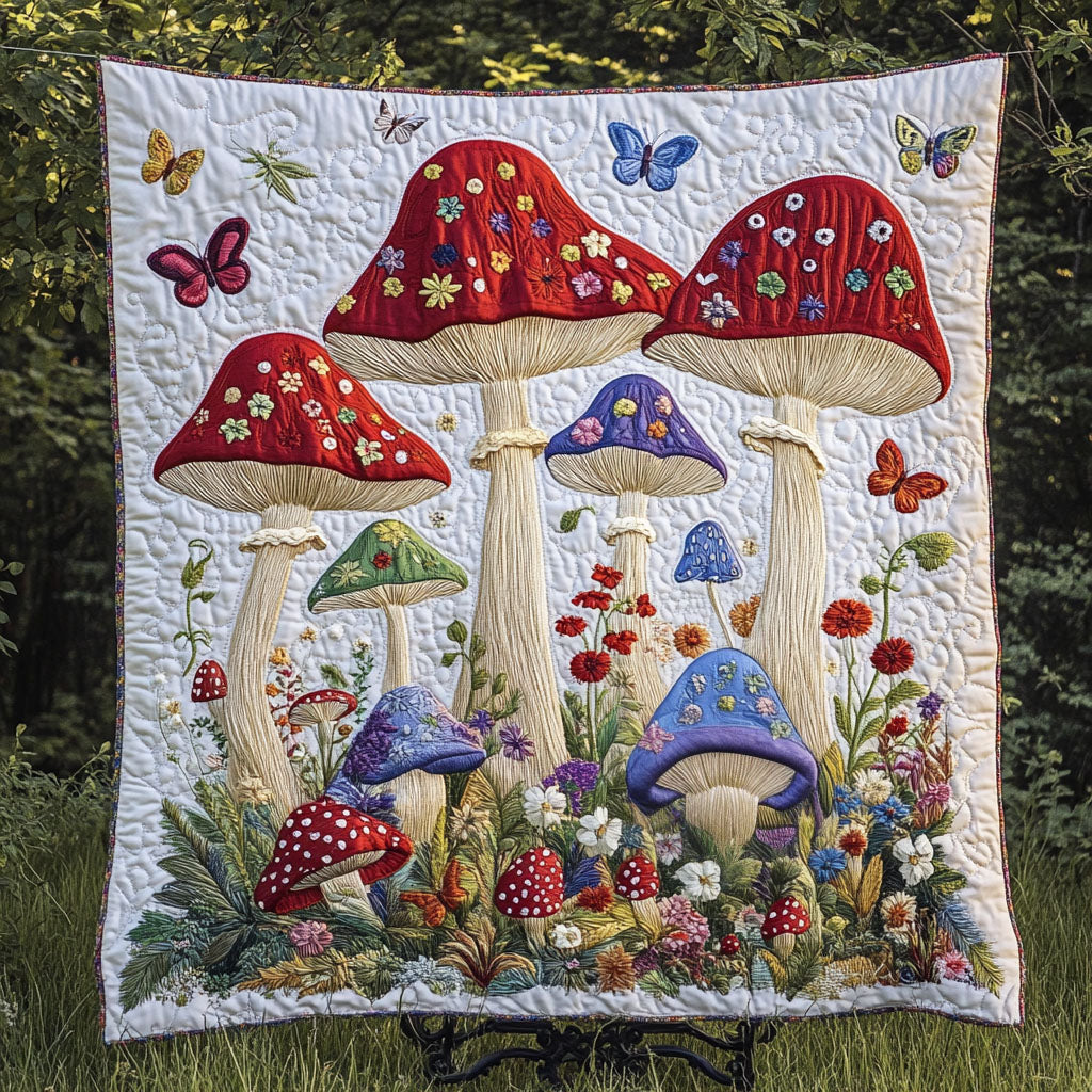 Mystic Mushrooms Quilted Blanket